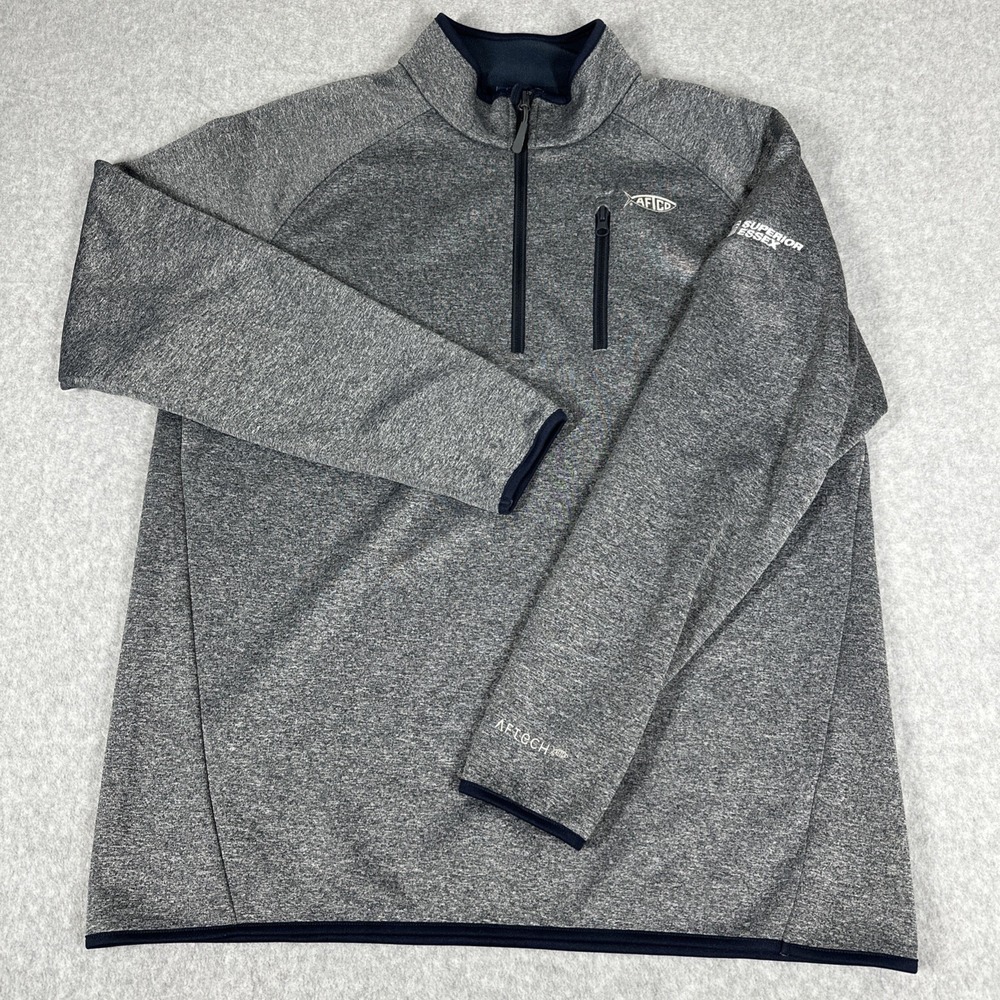 Aftco Aftech Men's Large Gray 1/4‎ Zip Long Sleeve Pullover Fleece Fishing